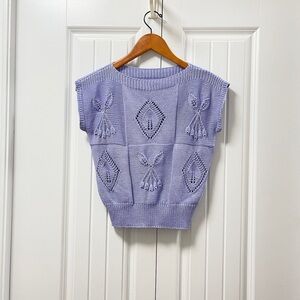 Vintage Handmade Knit Crochet Sweater Vest Lavender – XS/S